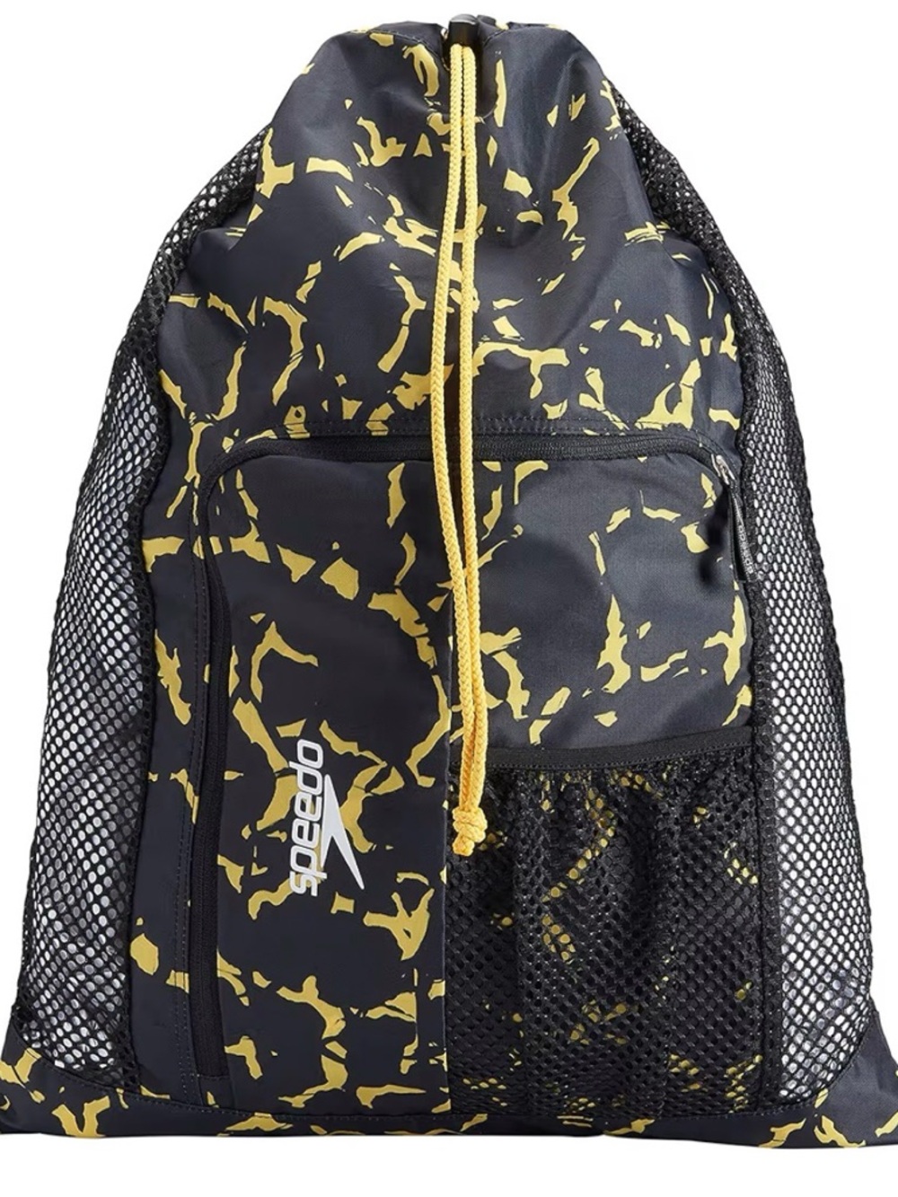✨ Speedo ✨ Black & Yellow Camo Printed Deluxe Ventilator Drawstring Mesh Bag
